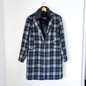 Tribal Jeans Wool Blend-Leather Plaid Moto Coat Combo Blue L